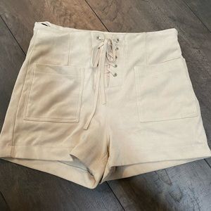 Suede lace up high waisted shorts